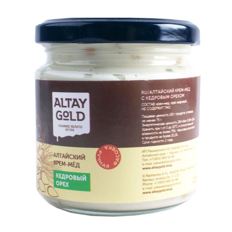 Крем-мёд с Кедровым орехом, 225 г, Altay GOLD мёд кремовый глобус цветочный натуральный с кедровым орехом 500 г