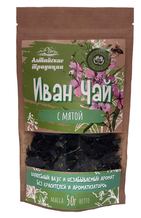 Иван-чай ферментированный с мятой, 50г., Алтайские Традиции мята перечная лист 50г алтайские традиции