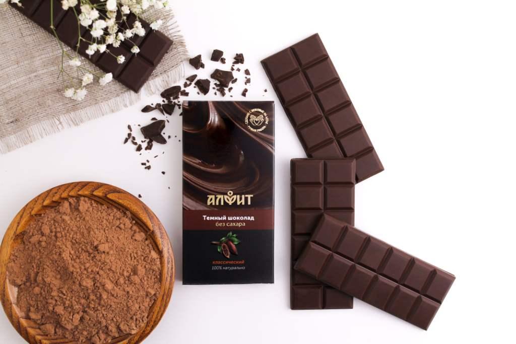 Темный шоколад без сахара, 32 г, Алфит шоколад eco botanica light темный с фундуком без сахара 90 г