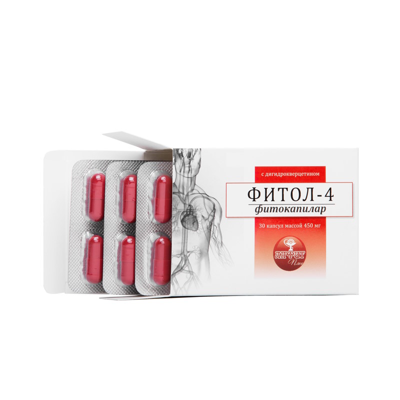 Фитосбор в капсулах Фитол-4 Фитокапилар, для профилактики и лечения тромбофлебита, 30 капс по 450 мг