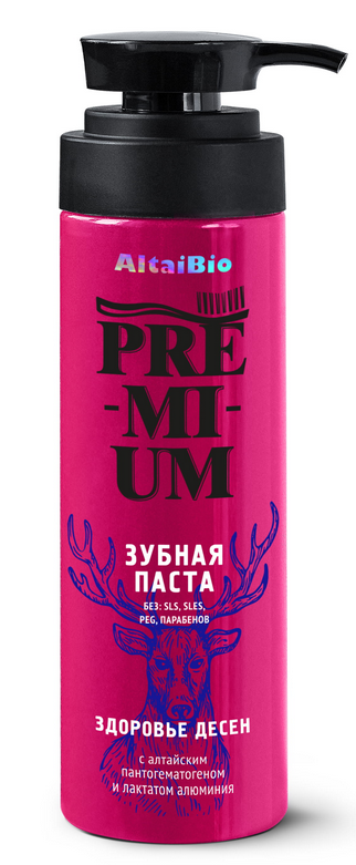 Алтайбио Premium Зубная паста для здоровья десен с пантогематогеном и лактатом алюм, 250мл Две линии