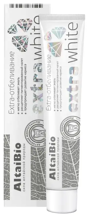 цена Алтайбио Зубная паста с активными микрогранулами «Экстра отбеливание», 75 мл., Две линии