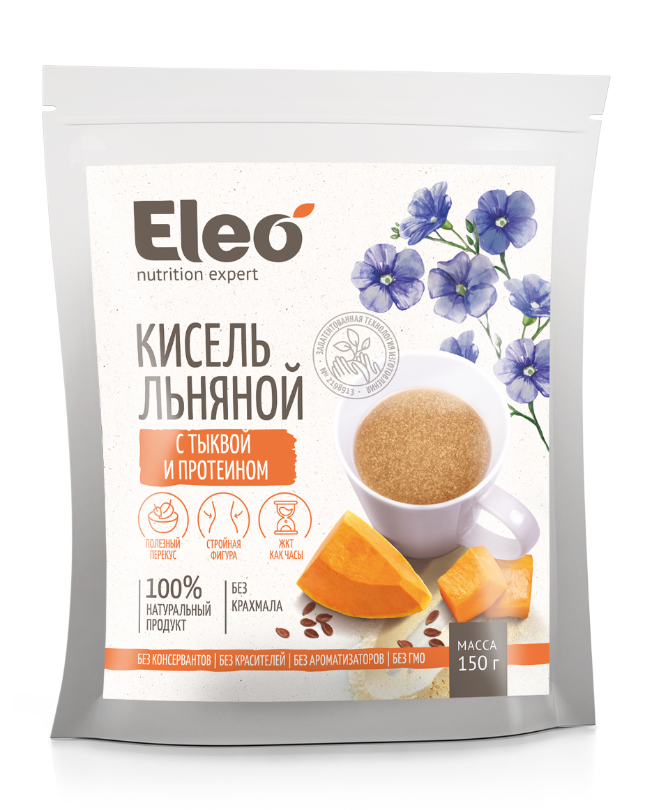 Кисель льняной с протеином и мякотью тыквы, 150 г., серия Eleo