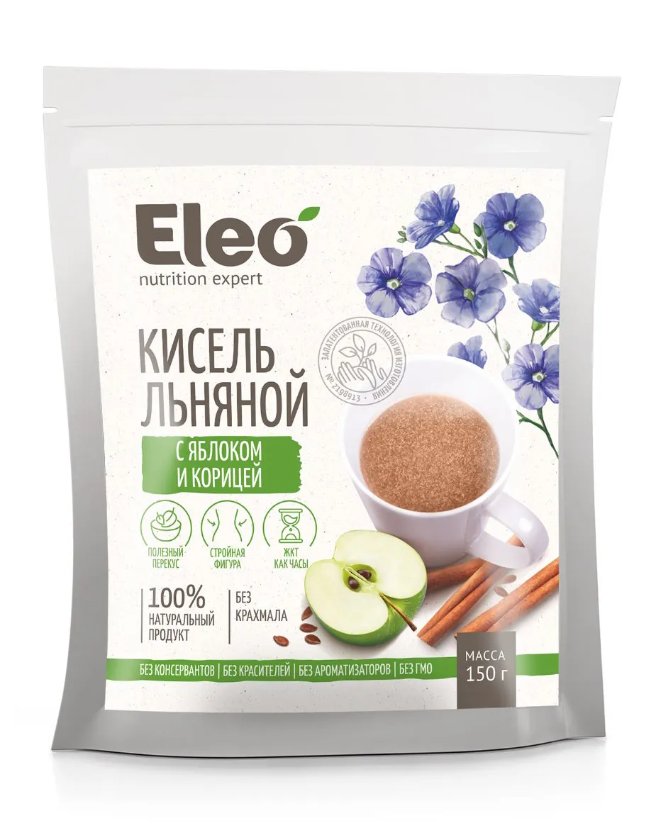 ❤ Купить Кисель льняной с яблоком и корицей, 150 г., серия Eleo в магазине  =9Монахов= цена и отзывы, инструкция