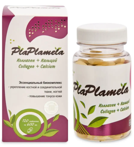 PlaPlamela Коллаген и кальций 120 таблеток по 600 мг, Сашера-Мед магний триптофан plaplamela 120 таблеток по 600 мг