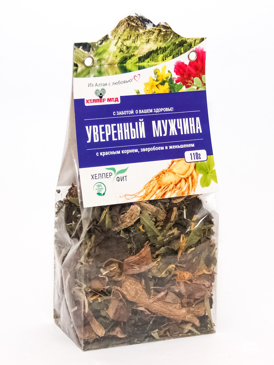 Фитосбор Уверенный мужчина с красным корнем зверобоем и женьшенем 110 гр Хелпер Мед 343₽