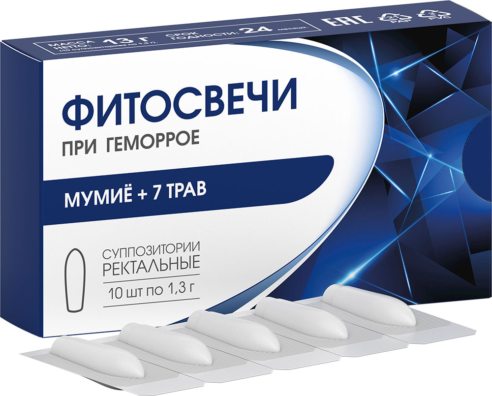 Фитосвечи при геморрое мумие 7 трав 10 шт 344₽